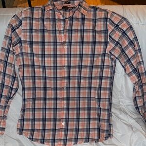 Casual Plaid Button-Down Shirt - Orange/Navy - Like New - Mens M